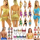 Us Women Belly Dancewear Hip Scarf Mini Skirt With Bra Top Sequins Tassel Rave