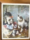 Vtg Mischievious Kittens B c  Reichert German Framed Print Victorian 8 5   x10 5   