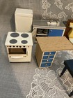 Vintage Lundby lisa Of Denmark Dollhouse Kitchen Cabinets Mustard Bathroom Lot