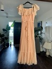 Vintage 1970s Peach Ruffle Off-the-shoulder Maxi Dress   Union Made  ilgwu 