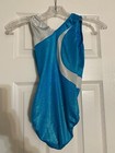 Gk Elite Gymnastics Leotard Adult Medium Pre-owned Am Turquoise White Shiny