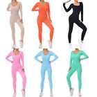 Women Long Sleeves Ribbed Bodysuit Leotard Sport Yoga Bodycon Jumpsuit Rompers 