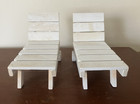 Lot Of 2 Dollhouse Miniature White Wooden Deck Chairs- Sun Lounger 1 12 Scale