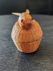 Vtg Bamboo Weave Wicker Rattan Rabbit Bunny Lidded Trinket Basket Easter Spring