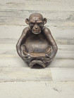 23  Lbs Antique Heavy Bronze Chimpanzee Form Bowl Sculpture Ape Monkey Vintage  