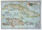 1902 Century Map West Indies Caribbean Cuba Bahamas Jamaica Porto Rico Trinidad
