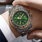 Men s Fashion Stainless Steel Quartz Watch Green Dial Date Fashion Metal Band