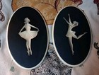 Pair Vintage Mid Century Ballet Ballerina Dancer Wall Hanging Chalkware Plaques