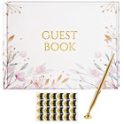 Guest Book Set Include Gold Pen And Corner Stickers Floral Design Sign-in New