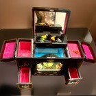 Vintage Japanese Black Lacquer Jewelry Box 1940   s Music Box Works Geisha Spins