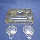 Antique Glass Double Ink Well Holder Caddy Pen Rest Desk Organizer W  Glass Lids