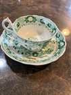 Antique Pair Cup   Saucer Victorian Green Transferware Chinoiserie Estate