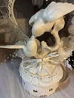Vintage Ornate Kissing Love Birds Wedding Cake Topper Floral Beads