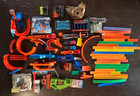 Hot Wheels   Matchbox Lot Of 70 Pieces Old   New Track Launchers Clips Gas Stati