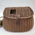 Vtg Adirondack Fly Fishing Creel Wicker Basket Leather Strap Rustic Decor