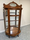 Antique English Oak Half-round Curved Curio Display Cabinet  missing Glass Panel