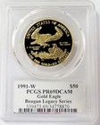 1991 W Gold Regan Legacy  50 American Eagle 1oz Pcgs Pr 69 Dcam