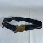 Vintage Leather Belt Brutalist Brass Buckle Modernist 70-80s Black Hand Made