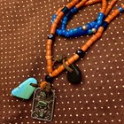 1940 Silver Dog Tag Turquoise   Jet Tabs Heishi Coral   Blue Trade Bead Necklace