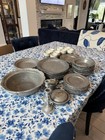 Pewter Dishware Lot Plates Bowls Cups With Candle Holders sugar creamer