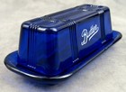 Cobalt Blue Glass Crisscross Butter Dish Hazel Atlas Style Long Stick