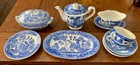 Vintage Made In Japan Blue Willow Child   s Tea Set Cups saucers platter teapot 