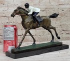 Wonderful Pure Bronze Horse And Jockey Racehorse Statue Sculpture Large Sale Art