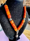 Vtg Rosary 17 Faturan  Yellow Orange Tubular Swirls Beads Tassel Silver Islam 