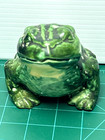 1900s Vintage Handmade Ceramic Green Frog Toad Glazed Pottery Sculpture Decor
