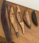 Antique Knitting Weaving Wood Metal Loom Boat Shuttles Lot Of 5