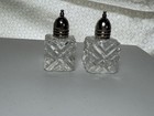 Vintage Crystal Cut Glass Miniature Salt And Pepper Shakers Silver Lid Mini 1 In