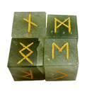 Green Aventurine Cube Rune Set Symbols Gemstone Healing Crystal Runes 4 Pcs