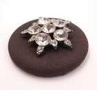 Extra Large Antique Jeweled Button   Clear Glass Paste Star On Gray Fabric   2 