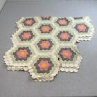 Vintage Quilt Unfinished Piece Grandmother Flower Pink Green Hexagon Handstitch