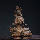 8 3  Antique Tibet Tibetan Buddhism Temple Bronze Gilt Green Tara Buddha Statue
