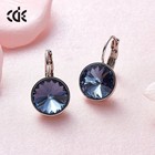 New Blue Crystal Leverback Earrings For Women Round Swarovski Crystals Silver