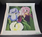 Dede Hand Painted Needlepoint Canvas Large  Pillow wall  Stunning Iris  13 Ct