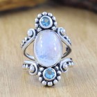 Moonstone   Aquamarine Ring 925 Sterling Silver Ring Gemstone Ring Women s Ring