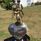Vintage Hollywood Regency Brass   Gold White Glass 38    Table Lamp Large Heavy