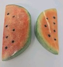 2 Onyx Stone Watermelon Fruit Natural Carved Home Decor Collectible Vintage 