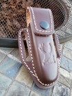5  Brown Slip Thru Leather Sheath Belt Knife Holder Pocket Folding Spring Knife