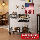 Modern 2-tier Bar Cart  Mirrored Metal Beverage   Wine Service Trolley Rolling