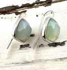 Sea Glass Green Faceted Acrylic Bead Earrings On Silver Tone Ear Wires