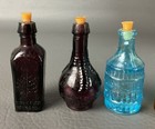 5 Vtg Glass Bottles Ball   Claw Bitters  Amethyst Amber Blue Turquoise Brown