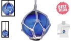 Beautifully Crafted 3 Inch Blue Japanese Fishing Glass Float With Netting Decor