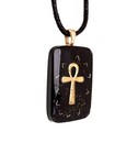 Orgone Pendant Necklace With Golden Ankh Cross  Black Tourmaline   Shungite  Usa