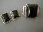 Southwestern Native American Navajo Jet Sterling Silver Bracelet  earrings Set