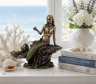 Mermaid Holding Pearl Sculpture Figurine     Nautical Coastal Fantasy Decor Statue