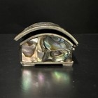 Alpaca Mexico Signed Abalone Mother Of Pearl Shell Trinket Pill Box Hinged Vtg