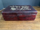 Vintage Burgundy Sewing Box Red Lucite Style Gold Scissors Buttons Notions Case